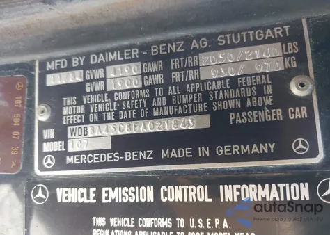 1985 Mercedes-Benz 380 Sl z USA, uszkodzony, nr VIN WDBBA45C8FA021843